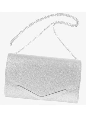 Silver Glitter Envelope Evening Clutch Crossbody